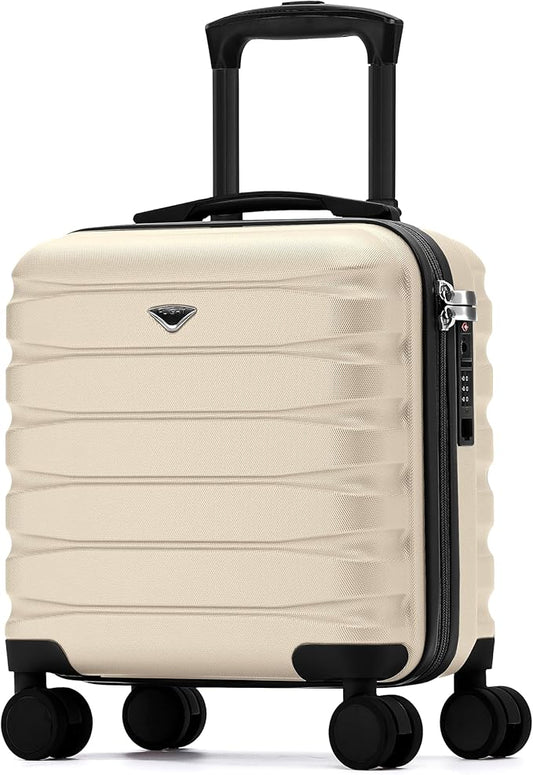 Carry On Suitcase Hardside TSA Lock & USB Port Silent Double Spinner Wheels Maximum Underseat Carry-On Bag For Virgin & South West Approved Airlines( 16.25x13.5x8" ,Cream/Black )