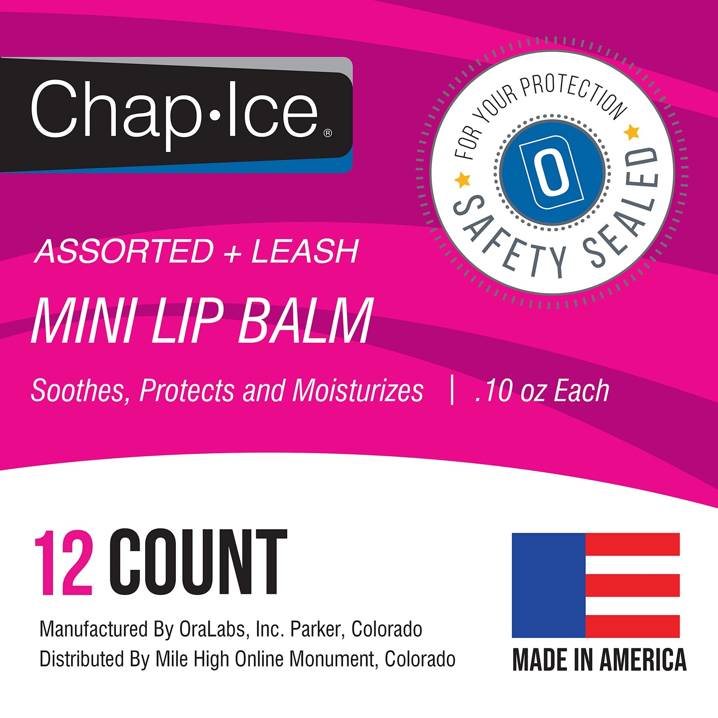 Chap-Ice® | 12-Count Assorted Mini Lip Balm Pack & 1 Lip Balm Keychain with Swivel Clip | Made in USA | 4 Flavors - Cherry, Citrus Orange, Kiwi Lime, & Beeswax (0.10oz/3g Each)