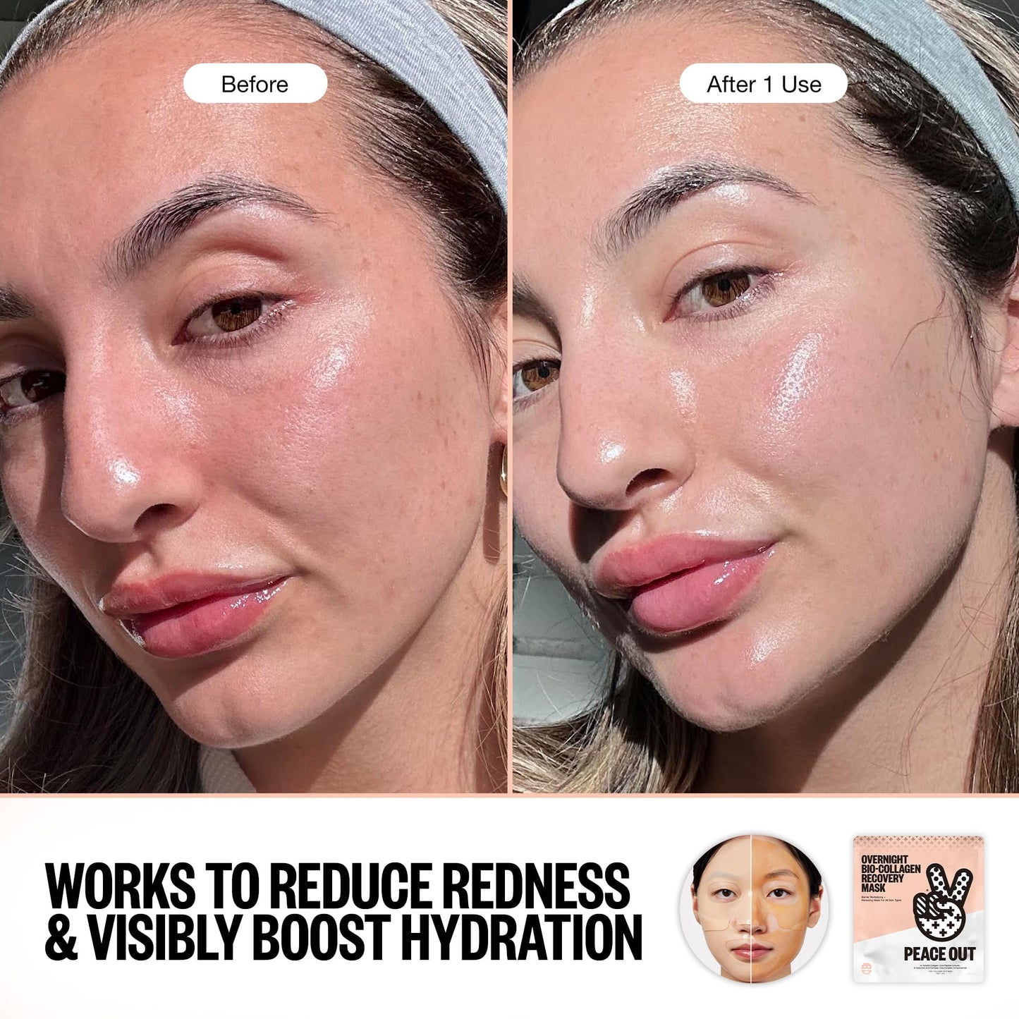 PEACE OUT Skincare Overnight Bio-Collagen Recovery Hydrating Face Mask to Calm Skin Irritation, Improves Skin Clarity with Hyaluronic Acid, 1 count