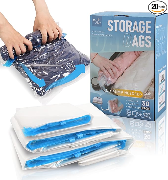 Compression Bags for Travel - Travel Essentials - 30 Pack Space Saver Bags - No Vacuum Needed - Compression Packing Bags for Cruise Accessories