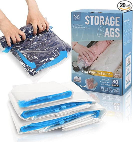 Compression Bags for Travel - Travel Essentials - 30 Pack Space Saver Bags - No Vacuum Needed - Compression Packing Bags for Cruise Accessories