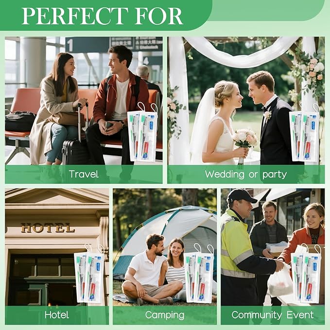 30 Set Personal Care Travel Toiletries Sets Bulk,7-in-1 Disposable Toothbrushes with Toothpaste and Floss,Comb,Soap,Cover,Zip Bag Toiletry Travel Toothbrush Kit for Homeless,Hotel,Charity