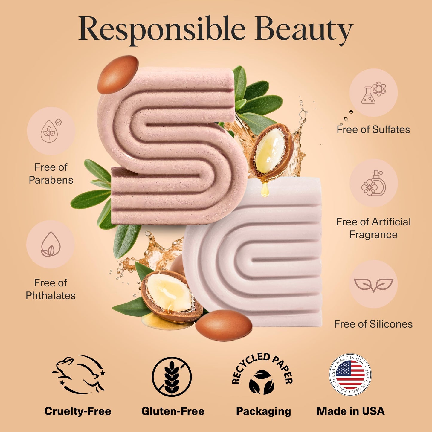 Kitsch Argan Oil Shampoo Bar - Repairing Solid Hair Shampoo for Women and Men - Strengthening, Moisturizing Hair Care - Silicone, Paraben & Sulfate Free, Vegan, Made in USA - 3.2 oz