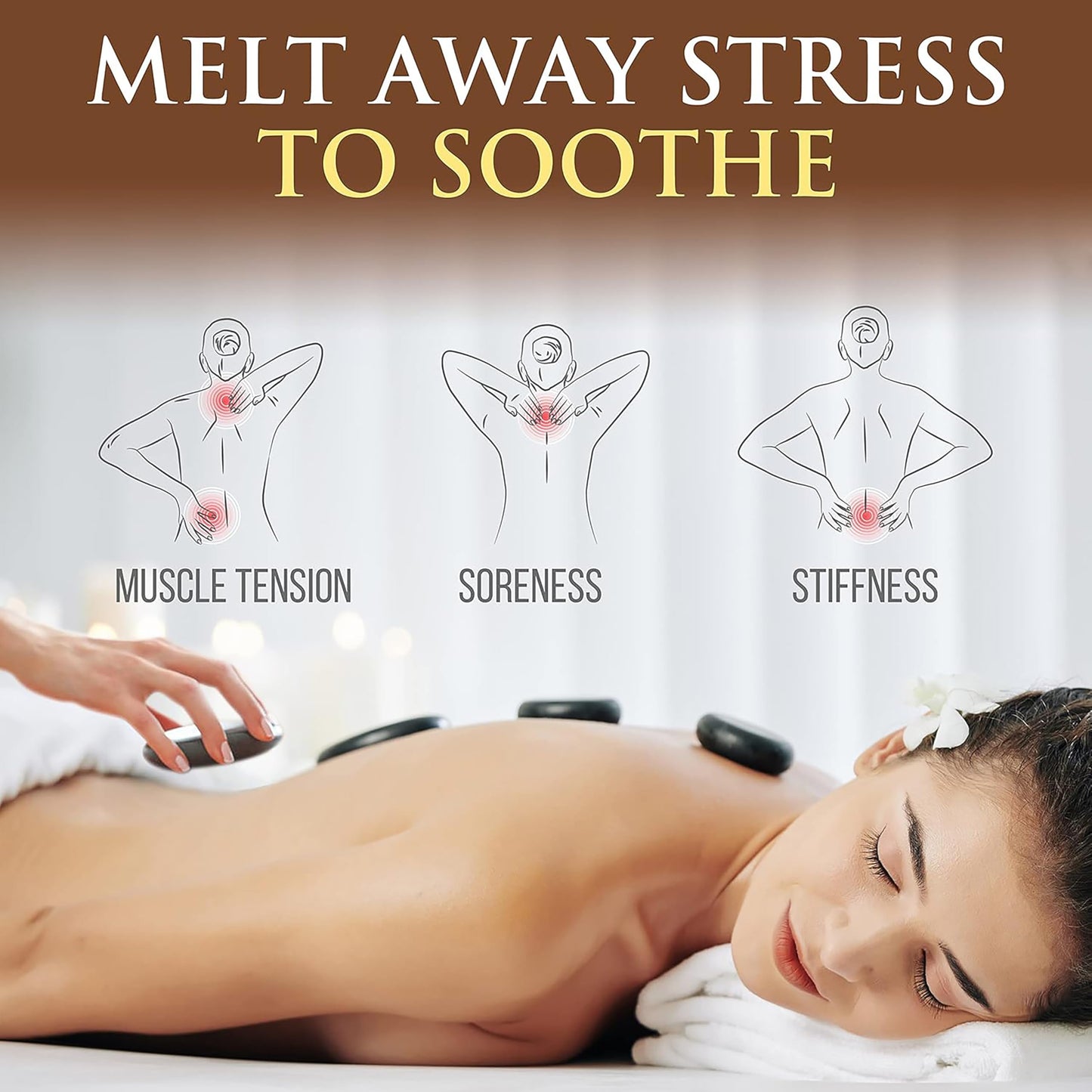 SereneLife Massage Stone Heater Box Set-Electric Spa Portable Heated Rocks Massage Stones and Warmer Set - Heat Rock Massaging Kit 12 Large/Small Black Stone Set w/Bamboo Heating Case PSLMSGST65.5