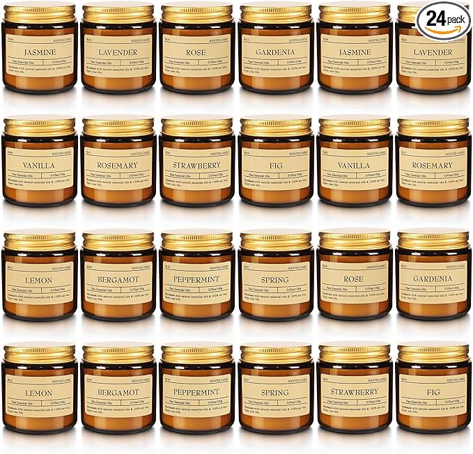 Scented Candle Set 24 Pack, Candle for Home Scented, Odor Eliminating, Stress Relief, Long Lasting Soy Wax Gift Set