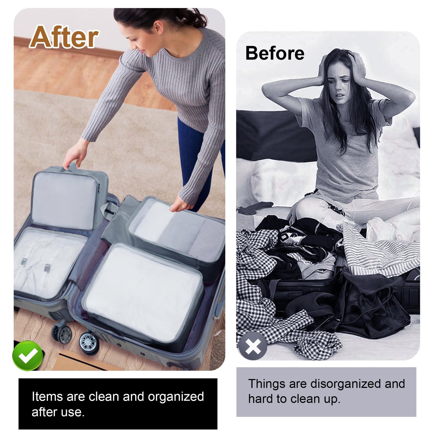 Ebbniur Packing Cubes 7 Pcs Travel Packing Cubes for Suitcases Large Capacity Travel Luggage Organizer Bags for Carry-on Luggage (Grey)