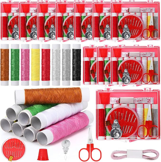 Knitgrip 12 Pack Small Sewing Kit Bulk Emergency Sewing Kit Mini Storage Box with Threads Scissors Needles for Home Travel Beginner