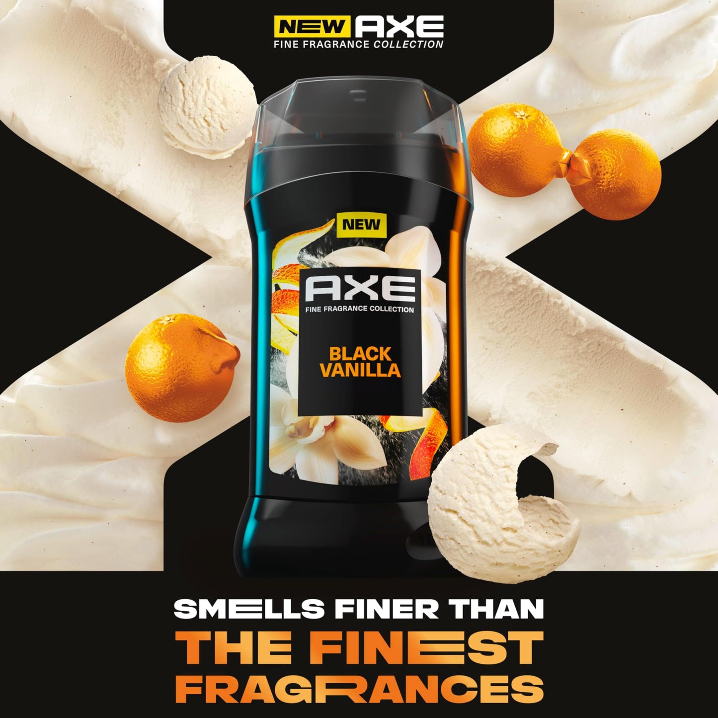 AXE Fine Fragrance Collection Deodorant Stick Black Vanilla with Orange + Sandalwood Essential Oils 4 Pack with 72H Freshness Aluminum-Free 3 oz