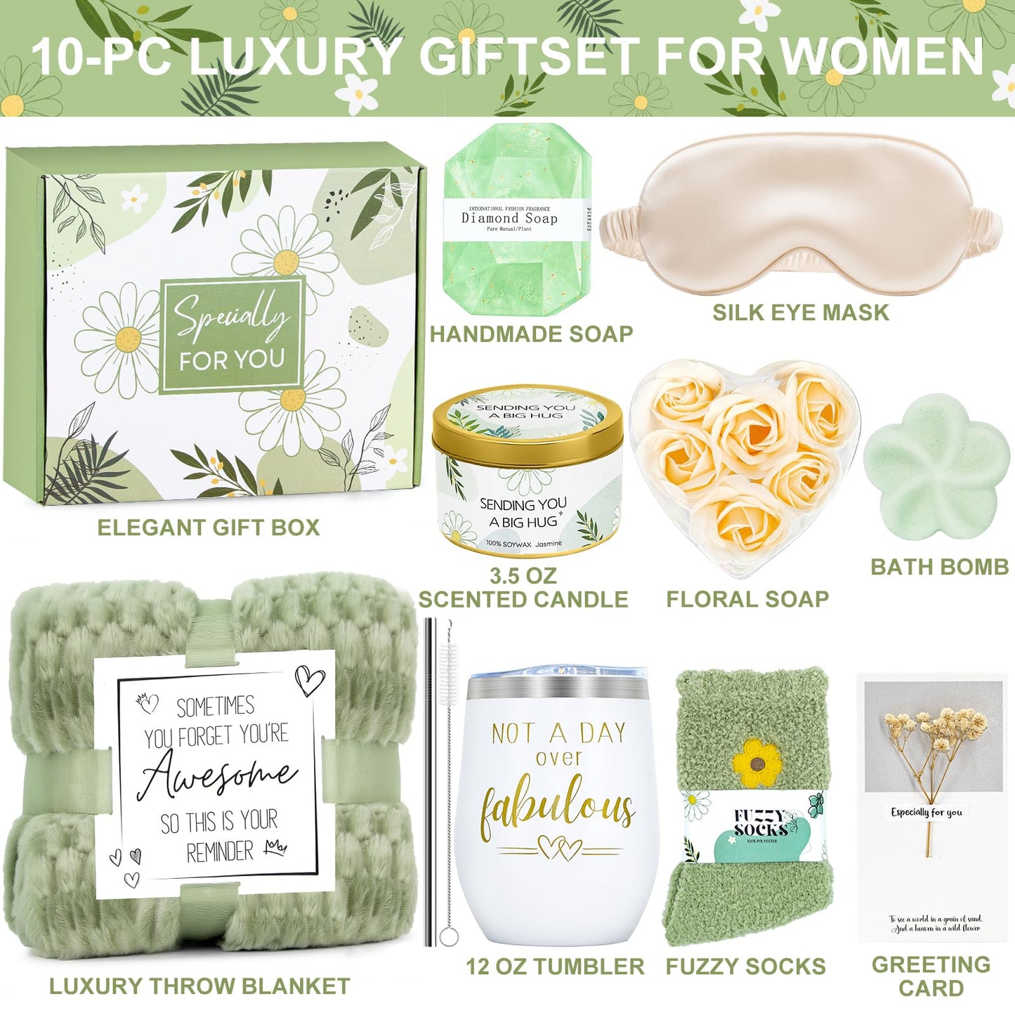 Birthday Gifts for Women, Self Care Gift Get Well Soon Gifts Basket for Women, Flower Relaxing Spa Gift Basket Bath Set,Unique Luxury Self Care Box Gift for Mom Her Wife Sister Girlfriend, Girl Friend