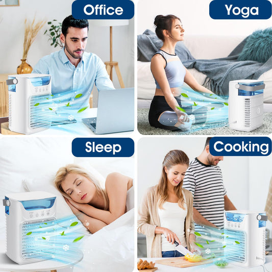 Portable Air Conditioner 3-in-1Mini Fan Cooler & Humidifier with 700 ml Top-Fill Water Tank 7-Color Night Light 2/4/6 H Timer & Ultra-Quiet Operation