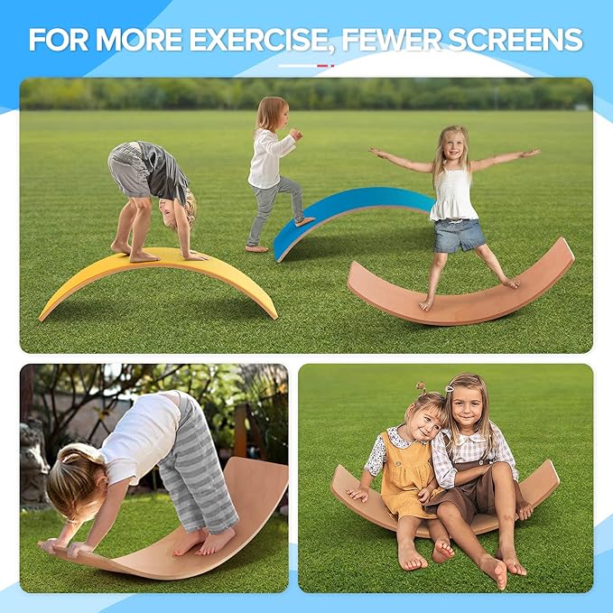 Wooden Balance Board Kids, 37" Natural Wobble Board Wooden Toys for Toddlers Kids & Adults, Birthday Gifts for 3 4 5 6 7 8 Year Old Boys Girls Kids, Open Ended Montessori Waldorf Learning Toy