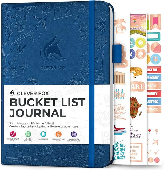 Clever Fox Bucket List Journal – Inspirational Book for Memories & Adventures – Motivational Bucket List Notebook for Couples, A5 (Mystic Blue)