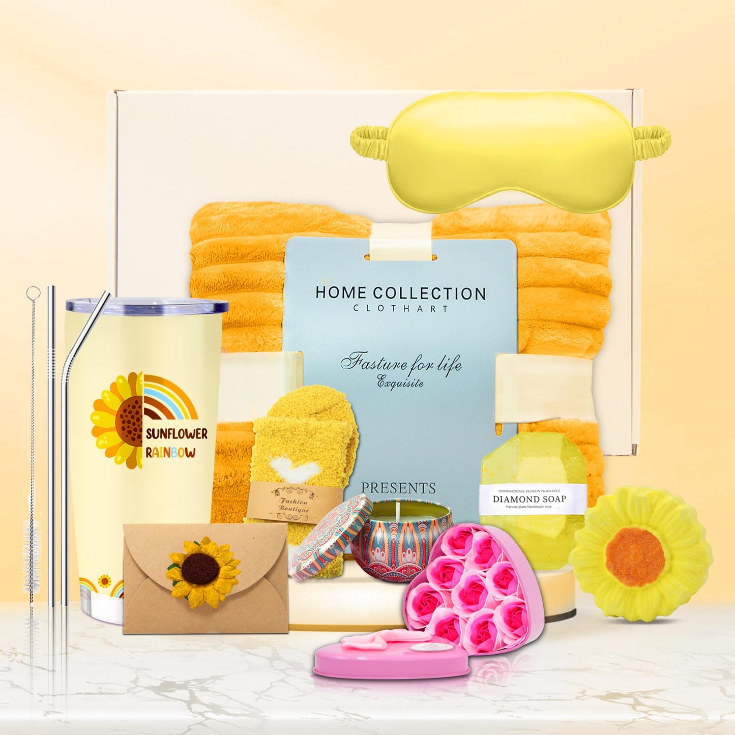 Mzoyell Get Well Soon Gift Baskets for Women, Get Well Gifts for Women After Surgery Care Package 9pc, Self Care Gift Set, Thinking of You Feel Better Gift Box for Sick Friend(Sunflower Gifts)