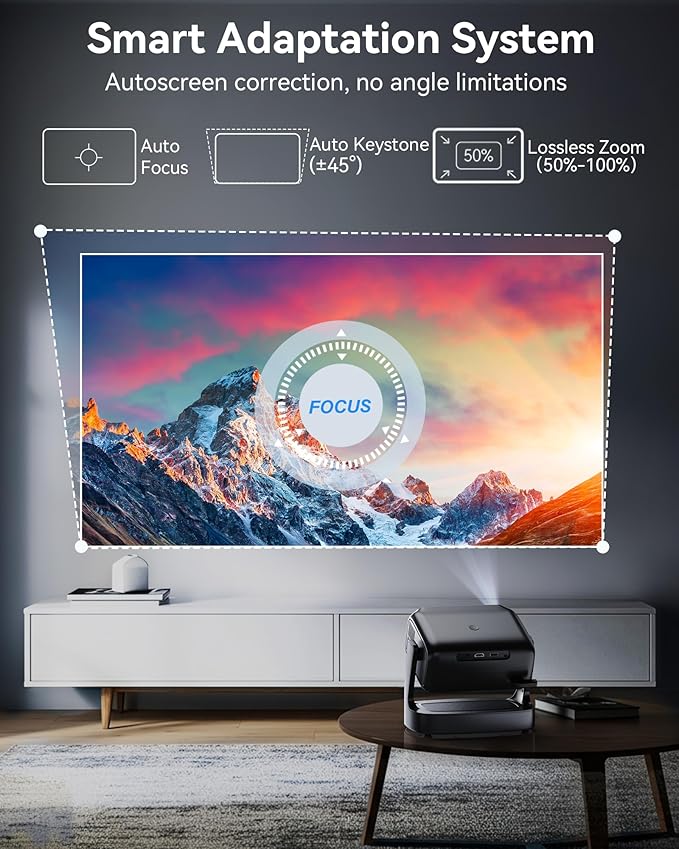 4K Projector with WiFi and Bluetooth, 1800 ANSI Outdoor Movie Projector with Built-in 10,000+ Apps, Native 1080P Portable Smart Home Proyector, Voice Control & Auto Focus/Keystone, Dual Speaker