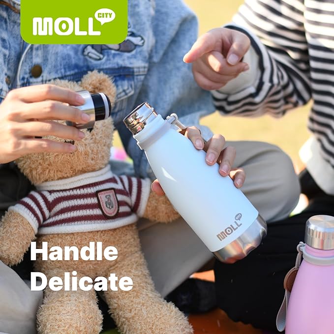 9 oz Water Bottle for Kids-Small Stainless Steel Water Bottle for School Vacuum Insulated Metal Leak Proof Cola Shape Water Flask for Boys Girls(Baby Blue)