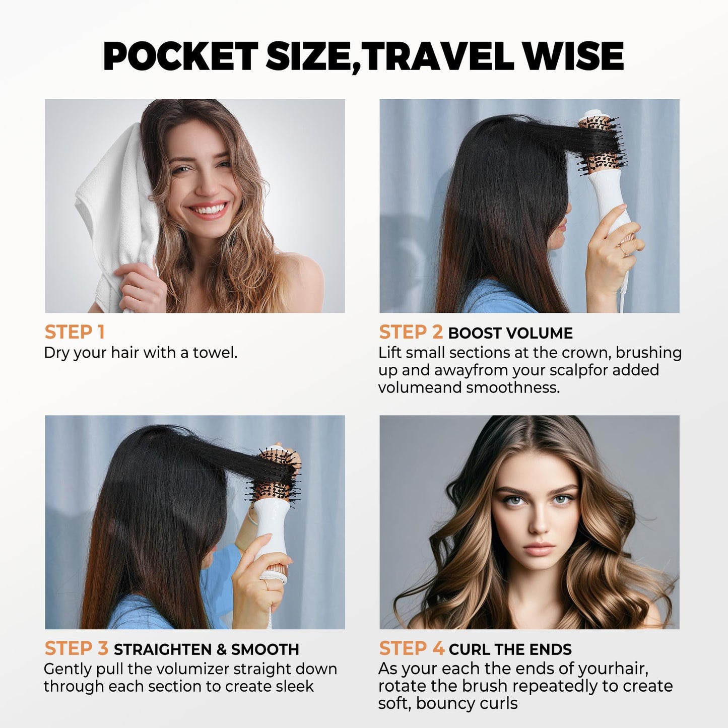 Mini Travel Hair Dryer Brush Blow Dryer Brush in One, Small Hot Air Brush Compact Brush Blow Dryers for Women, Portable One Step Volumizer,Straightener,Styler,100-120V