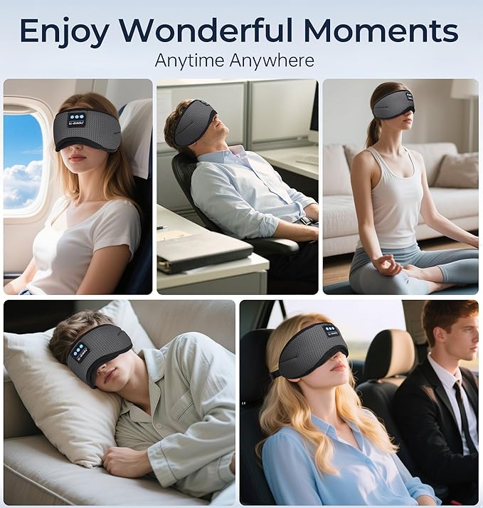 LC-dolida Bluetooth Sleep Mask with White Noise，Sleep Headphones,Bluetooth Wireless Music Eye Mask, Ideal for Travel, Night Work, Napping, Side Sleeping and Office Use for Both Men and Women(Grey)