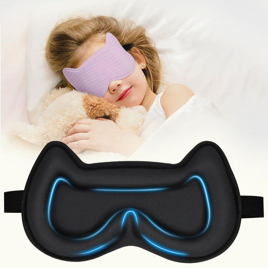 Kids Sleep Mask Eye Mask: 3D Contoured Cup Sleeping Masks, Blindfold with Adjustable Strap, Kids Eye Cover for Boys, Girls, Teens, Pressure-Free with Memory Foam Face Mask for Sleeping (Purple)