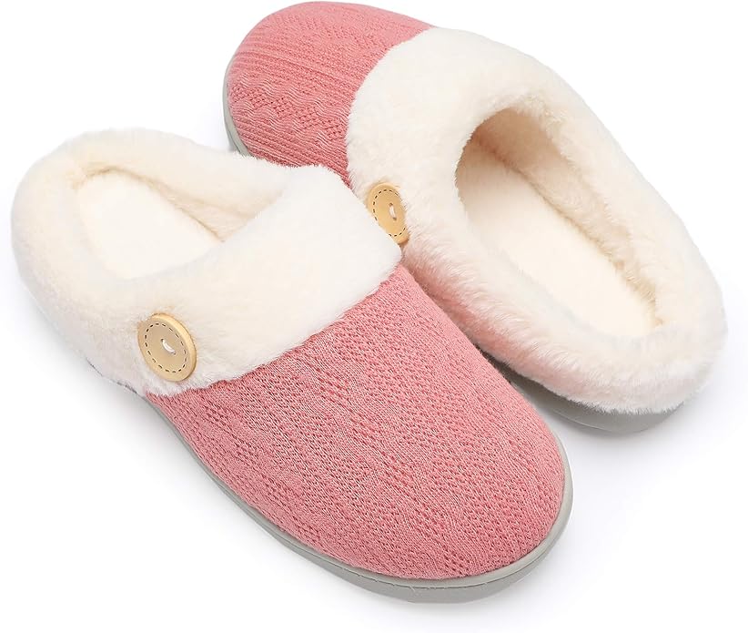 Chantomoo Womens Slipper Warm Comfy Memory Foam House Slippers Knitted Shoes Faux Fur Lined Anti-Skid Rubber Sole Bedroom Cozy Indoor Outdoor Slippers