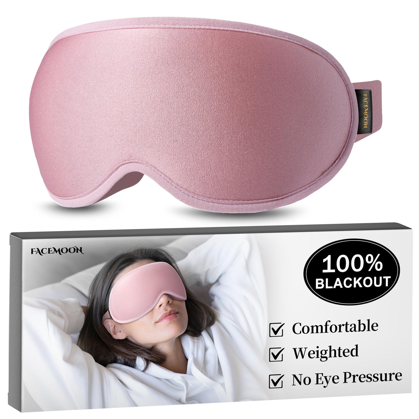 Weighted Eye Masks for Sleep Women: 3D Contoured Blackout Sleep Mask with Zero Pressure, Eyelash Friendly & Comfortable Blindfold for Airplane Travel, Night Shift Nures, Yoga & Thoughtful Gift, Pink