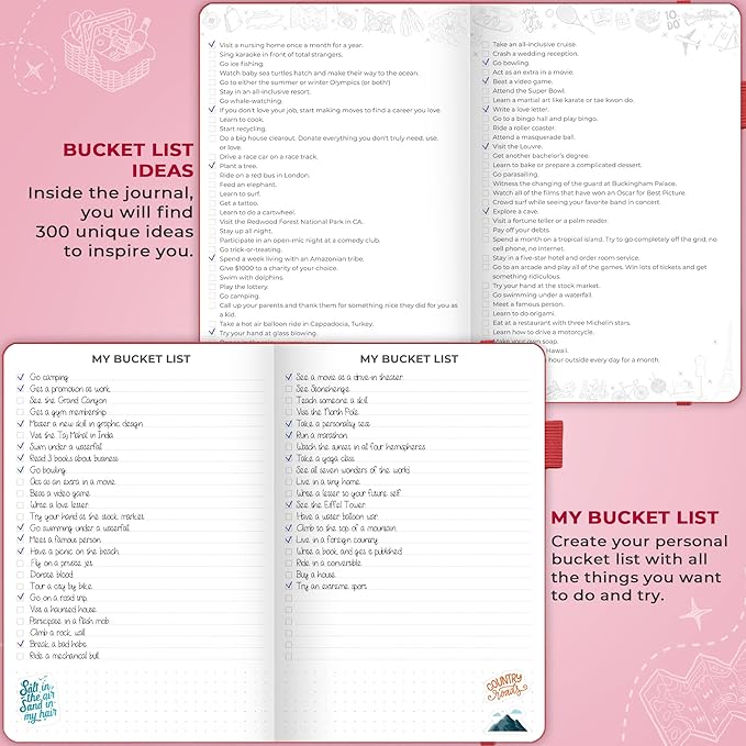 Clever Fox Bucket List Journal – Inspirational Book for Memories & Adventures – Motivational Bucket List Notebook for Couples, A5 (Dark Pink)