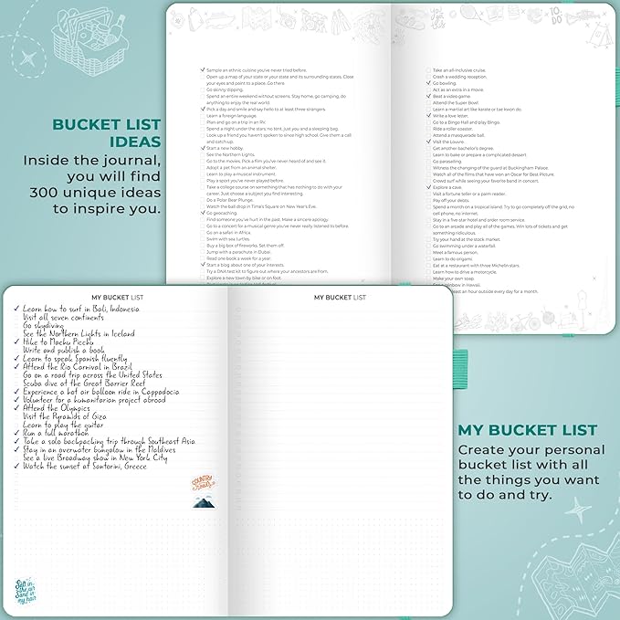 Clever Fox Bucket List Journal Large – Inspirational Book for Memories & Adventures – Motivational Bucket List Notebook for Couples, A4 (Turquoise)