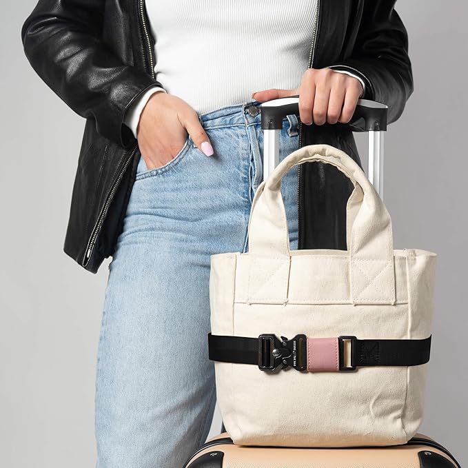 Cincha Mini Travel Belt for Luggage - Stylish & Adjustable Add a Bag Luggage Strap for Carry On Bag - Airport Travel Accessories for Women & Men - As Seen on Shark Tank (Black and Pink)