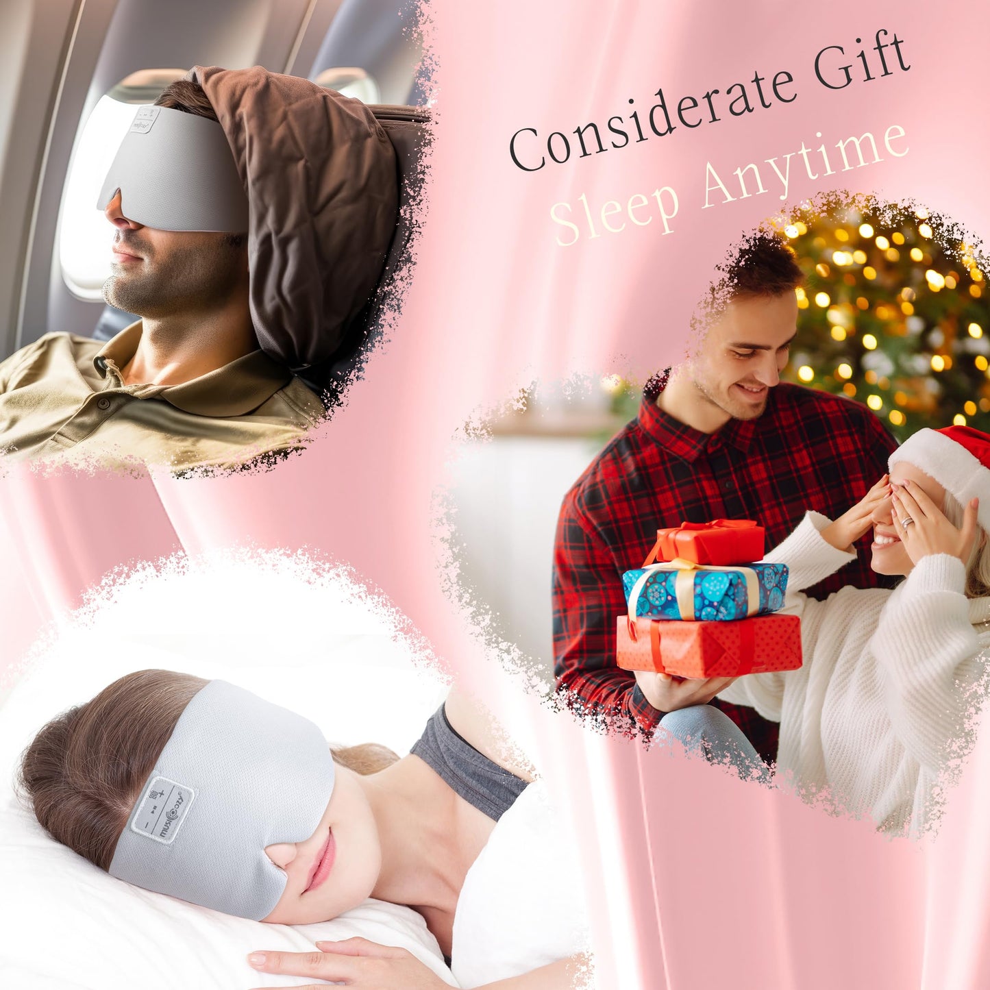 MUSICOZY Ice Silk Sleep Headphones with Bluetooth Mask, Eye Mask for Sleeping in Total Darkness, 5.4 Bluetooth Sleep Mask Sleep Headphones, Soft, Gifts for Men Women (Pink)