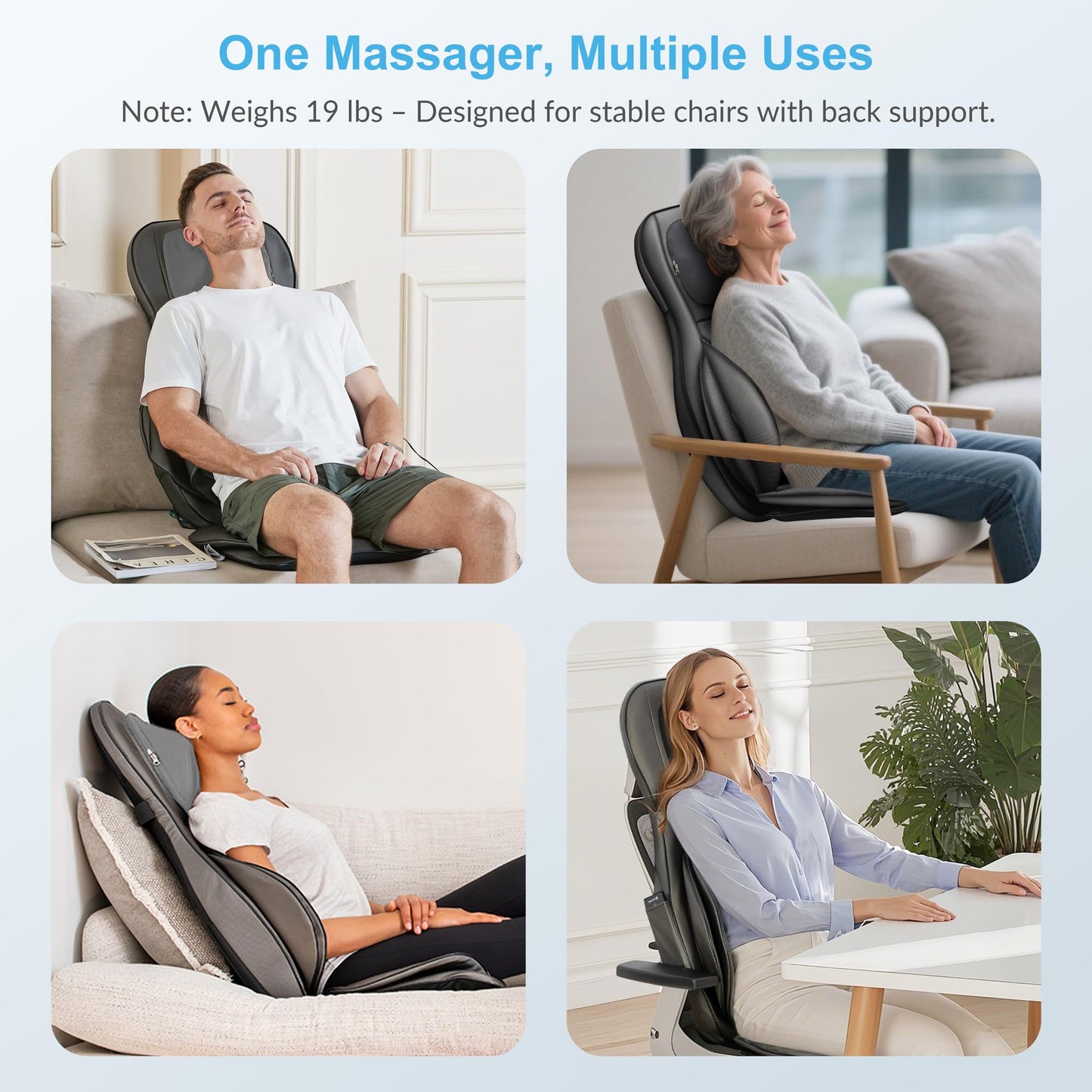 COMFIER Massager Chair with Heat, Shiatsu Neck Back Massager Portable with Compress & Rolling,Massage Chair Pad for Full Back,Neck,Full Body Pain, Gray