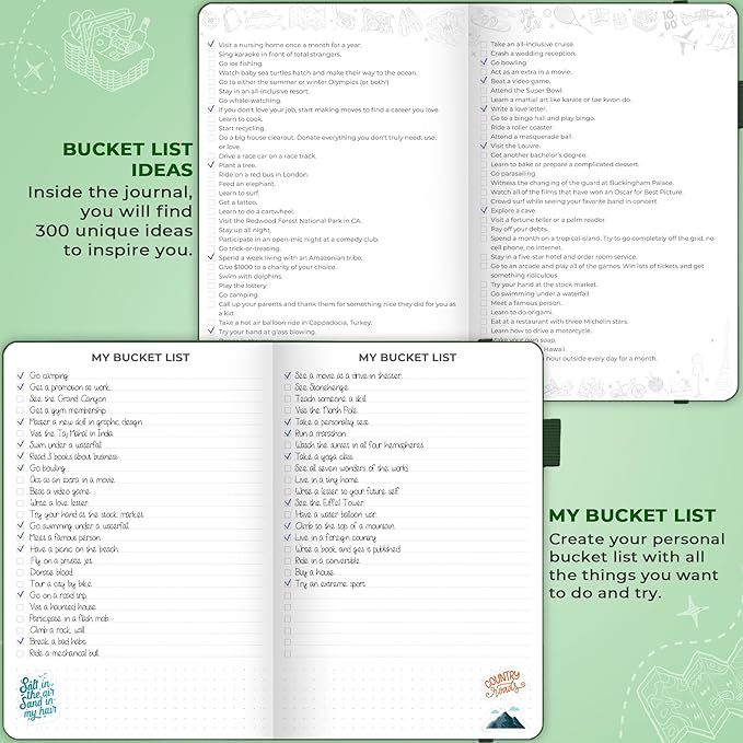 Clever Fox Bucket List Journal – Inspirational Book for Memories & Adventures – Motivational Bucket List Notebook for Couples, A5 (Forest Green)