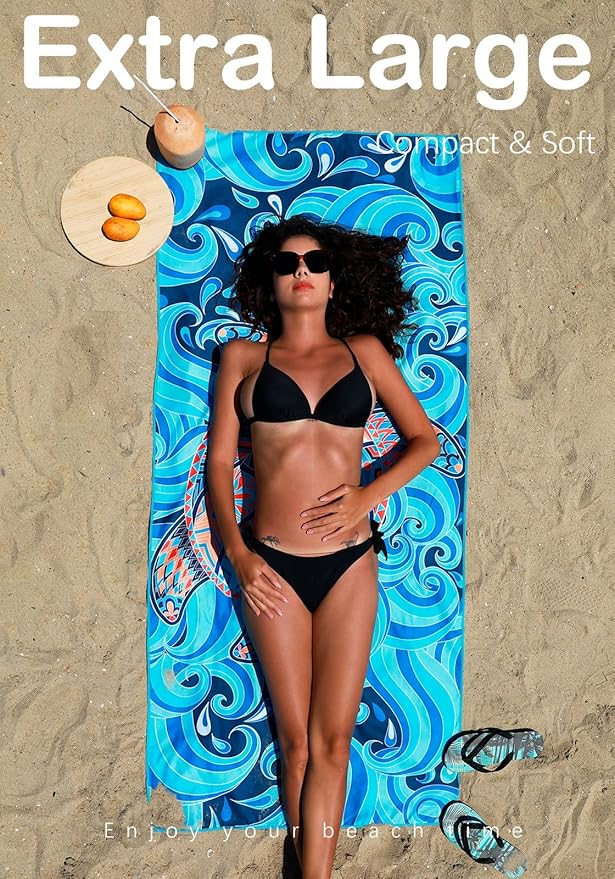 4 Pack Microfiber Lightweight Beach Towel Sand Free Quick Dry Absorbent Thin Compact Towels for Swimming Pool Camping Beach Accessories Large Easy Pack Travel Things for Vacation Essentials Gift