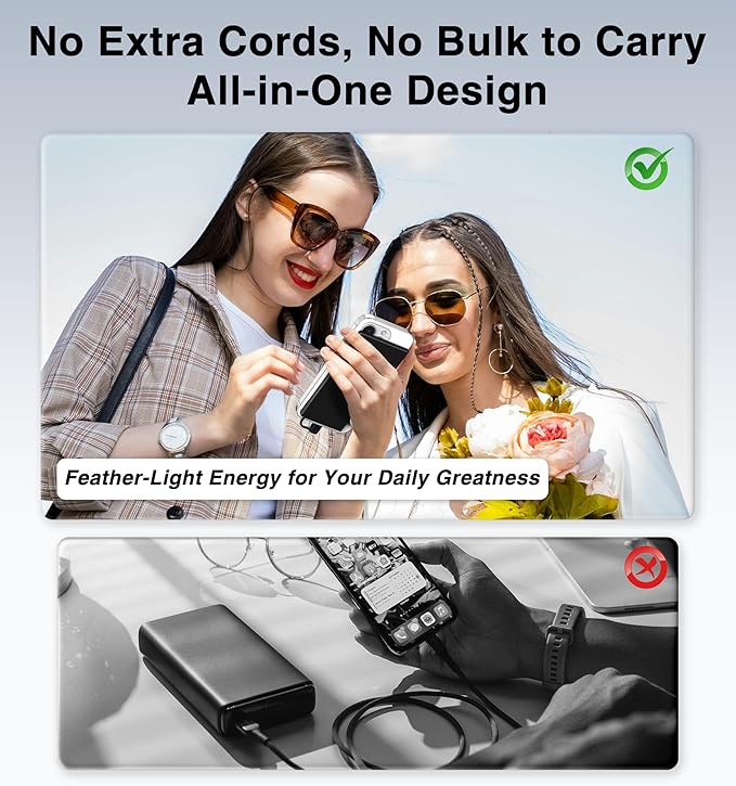 Auskang Portable Charger for iPhone 14/13/12/11/X/8/7 Series- 5000mAh Lightning Connector Slim Power Bank Built in Cable-Thin Battery Pack Travel for Outdoor Travel (Not for iPhone 15 16 Device)