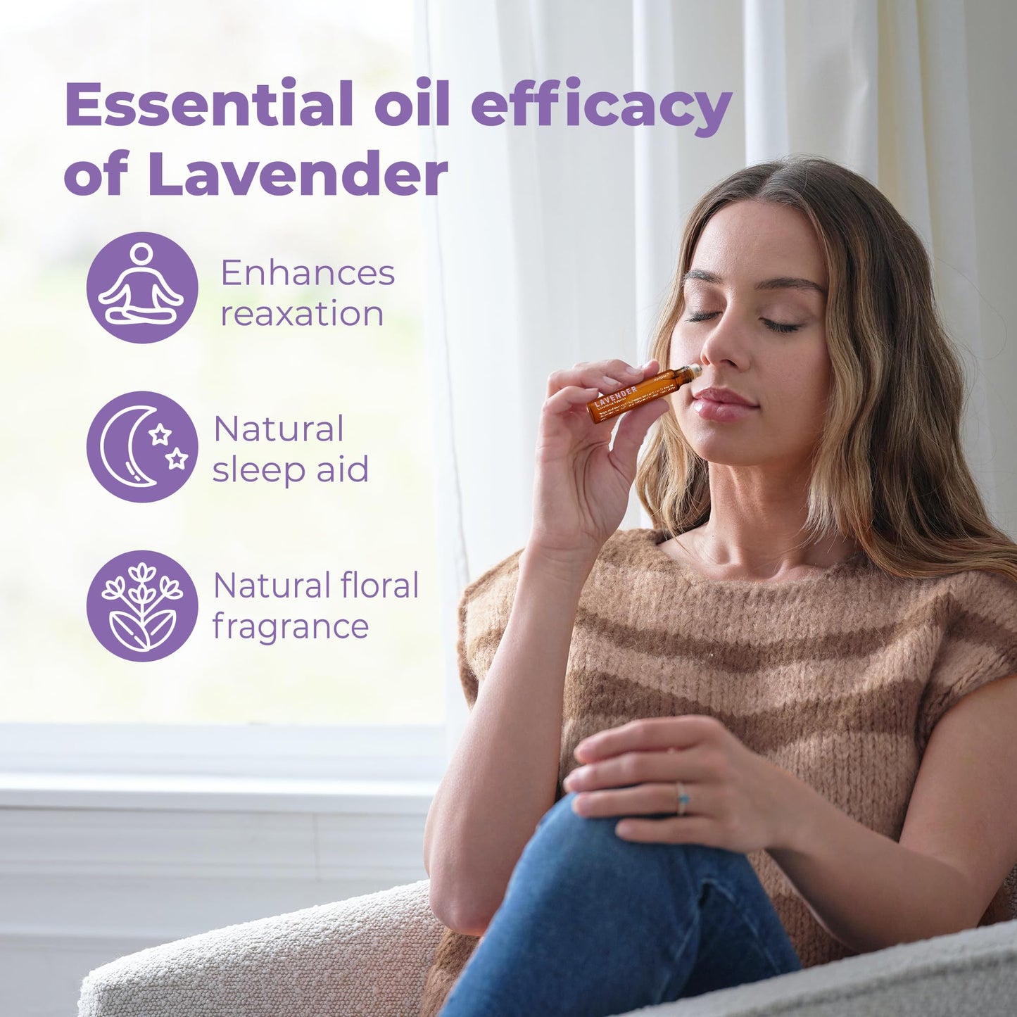 TOMSEM French Lavender Essential Oil Roll On - Calming Oil for Stress & Relaxation - Pure Oil for Skin & Hair Growth