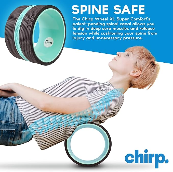 Chirp Wheel XL and Foam Roller Bundle - Ultimate Comfort for Deep Tissue Back Massage, Enhanced Stability with Wider Back Stretcher and Plush Cushion, Spinal Protection, Trigger Point Pressure Relief.