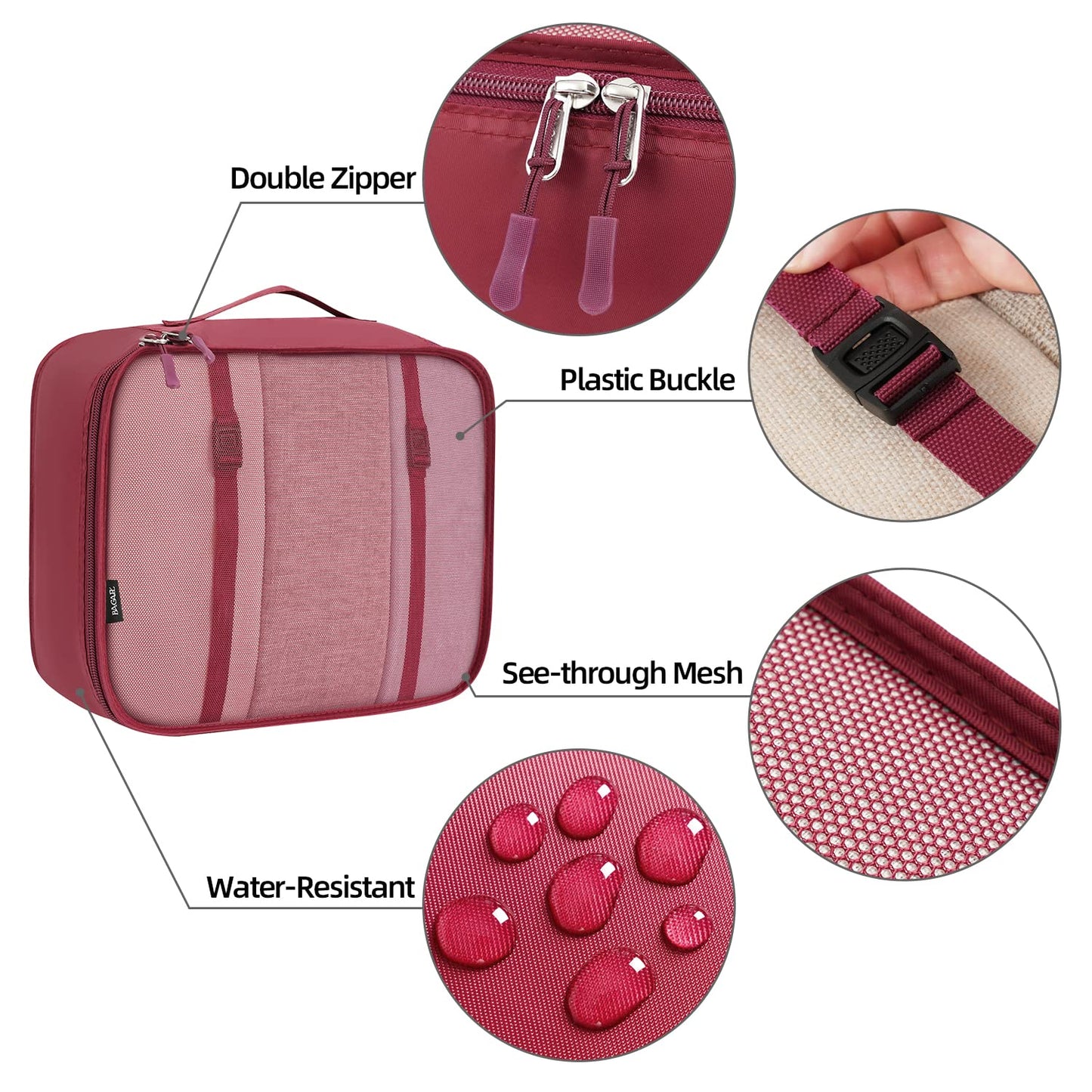 BAGAIL 10 Set Packing Cubes Various Sizes Packing Organizer for Travel Accessories Luggage Carry On Suitcase-Burgundy