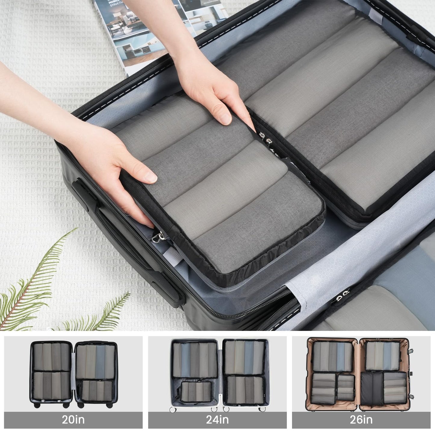 BAGAIL 6 Set Ultralight Compression Packing Cubes Packing Organizer for Travel Accessories Luggage Suitcase Backpack(70D FullMesh Jet Black)