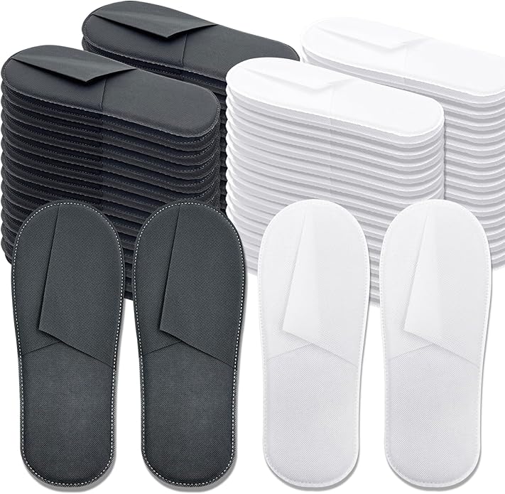 50 Pairs Disposable Slippers Bulk – 25 White & 25 Gray Disposable Slipper for Guests, Hotel Spa Guest Slippers Closed‑Toe for Travel Home