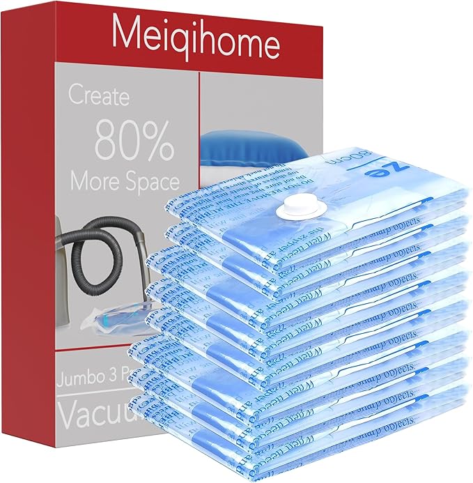 Vacuum Storage Bags 8 Combo (3 Jumbo/3Large/2 Medium), Space Saver Sealer Bags,Plastic Packaging Bags, Airtight Compression Bags for Clothes, Pillows, Comforters, Blankets, Bedding