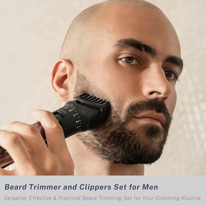 Beard Trimmer and Clippers Set for Men with Foil Shavers, Precision Dial Adjustable 20 Lengths, All-in-One Hair Trimmers for Face Head Nose Full Body, IPX7 Waterproof Wet/Dry, USB-C Rechargeable Dock