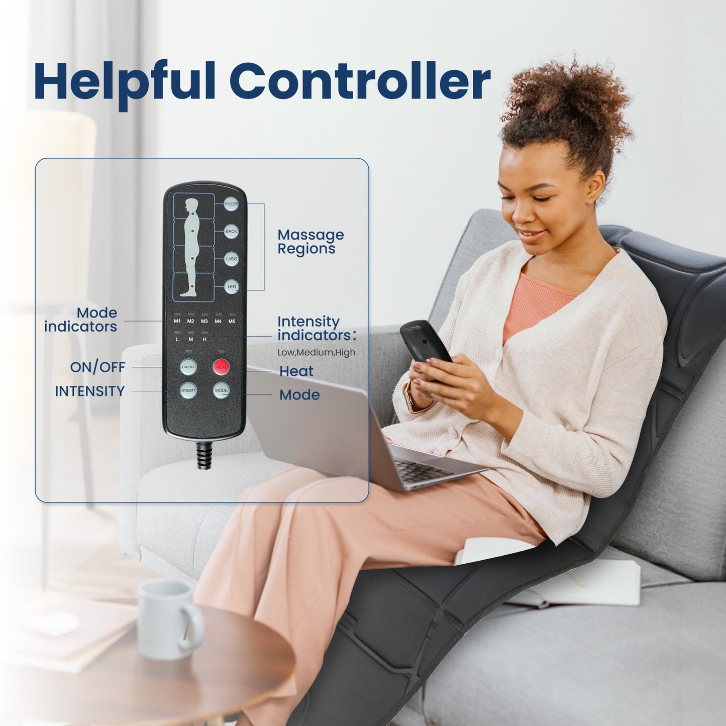 COMFIER Full Body Massage Mat with Heat, 10 Vibration Motors, 4 Heating Zones, 30-Minute Auto Shut-Off, Foldable Relaxation Pad for 3 Adjustable Intensity– Vibration Massage Only