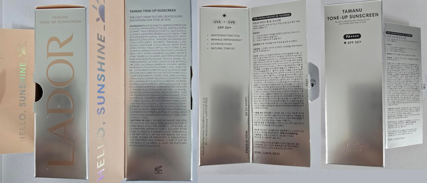 LADOR Tamanu Daily Sheer Glow Tinted Tone-up Face Sunscreen Moisturizer UV Protector Hydrating Non-greasy Makeup Primer SPF 50+ PA++++ Sun Protection Korean Skincare