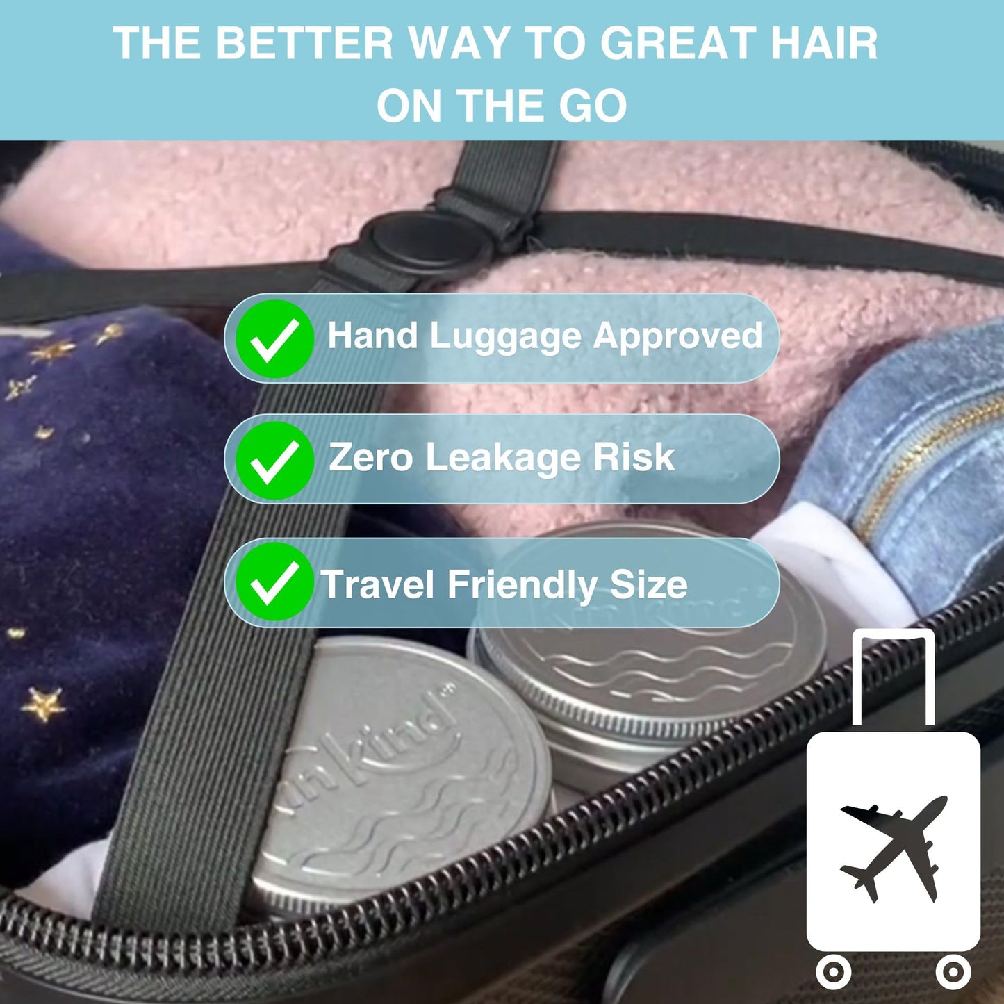 KinKind NOURISH me Travel Shampoo and Conditioner Bars. Up to 50 washes. This travel and gift set contains a soap tin for each bar. No leakage, less space, less weight.