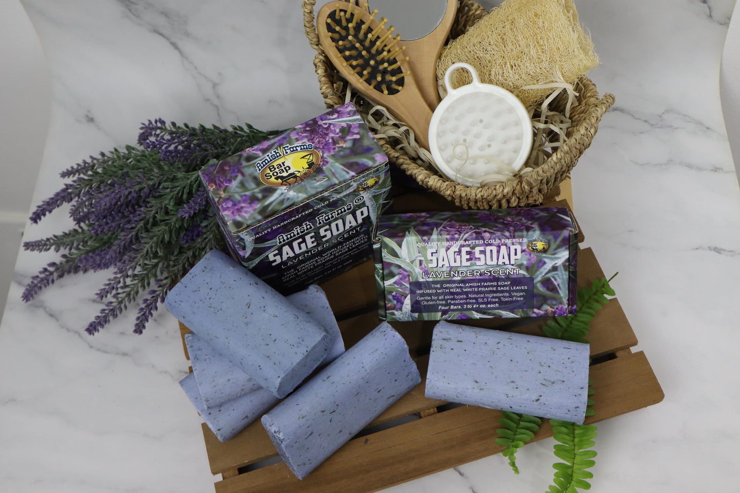 Amish Farms Sage Soap Bar, Original Recipe with Bentonite Clay, Lavender Scent – Handmade in USA, Face & Body Soap Scrub, No Parabens, No SLS, Gentle for Sensitive Skin (4 Bars)