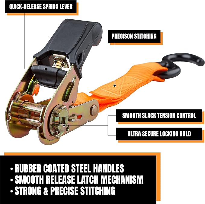 Cartman 1" x 15' Ratchet Tie Down up to 1500lbs 4pk in Carry Bag, with 18" Soft Loop Tie-Down Straps & 32" Bungee Cord