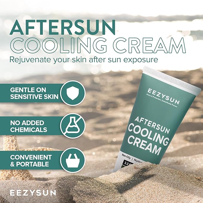 AfterSun Cooling Cream | Vegan AfterSun Care with Aloe Vera, Tea Tree Oil, & Chamomile to Soothe, Hydrate, & Repair Sunburn | Dermatologically Tested 3.3 FL OZ