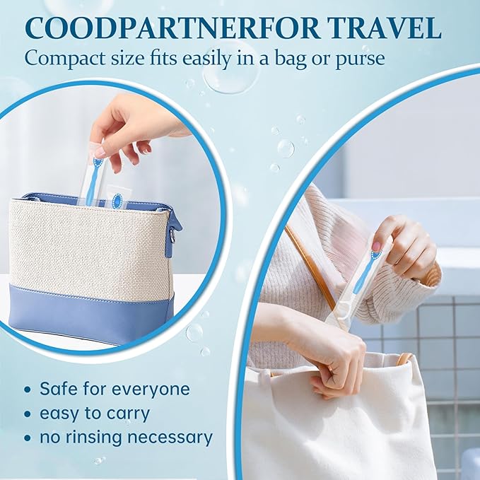 40pcs 5 in 1 Disposable Mini Toothbrush with Toothpaste + Floss + Pick + Tongue Scraper | Travel Size | Individually Wrapped | Soft | Mint | Travel Set | Oral Care (4)