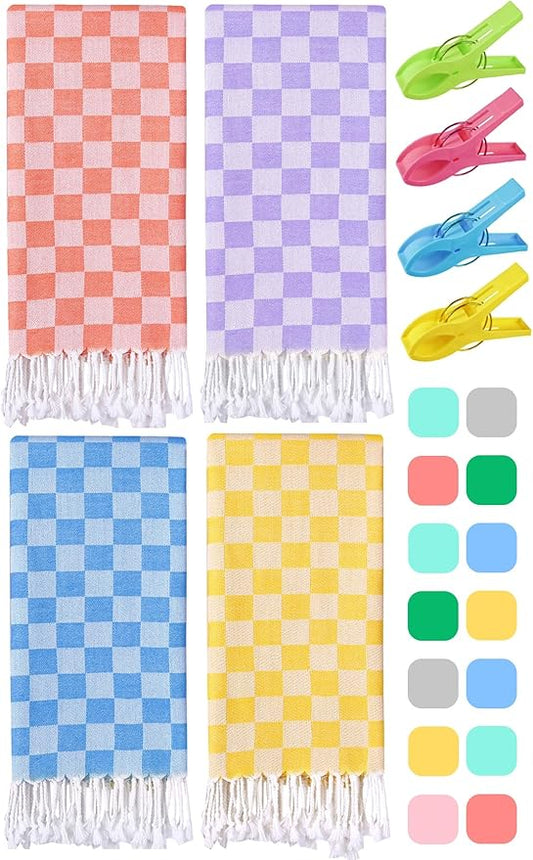 4 Packs Turkish Beach Towel Blanket Bath Pool Towels Bulk Travel Sand Free Quick Dry Extra Large Oversized Cute Big Cotton Soft Lightweight Compact Proof Men Women Adult Long Aesthetic Cloud