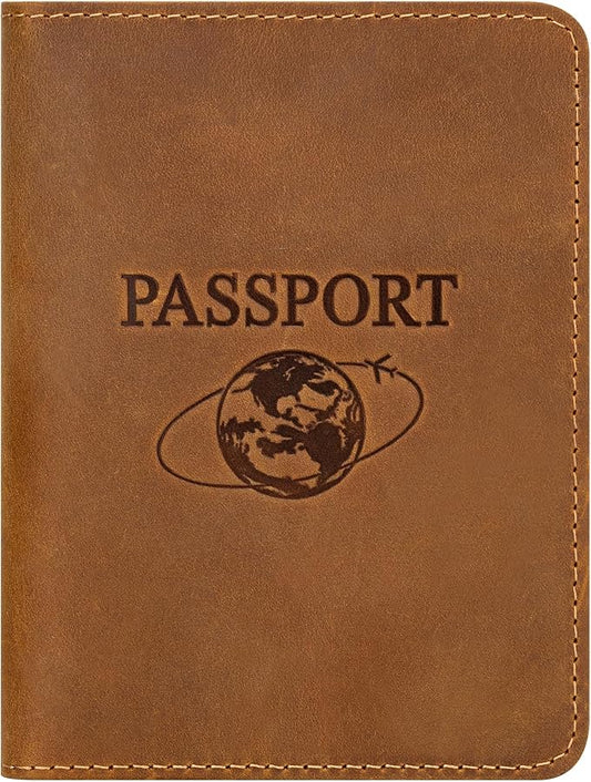 BIAOTIE Premium Leather Passport Holder Covers, Rfid Travel Wallet Passport Document Holder, Travel Essentials Wallet Cover Case for Men and Women (Light Brown)