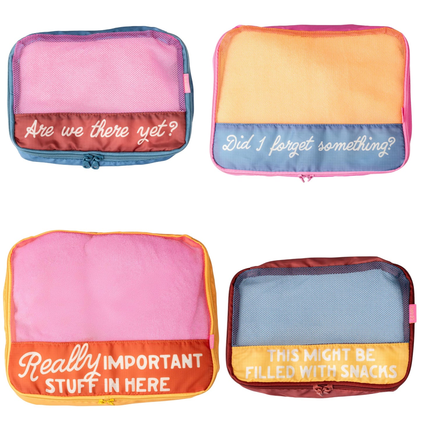 ban.do Getaway Polyester and Mesh Packing Cube Set, Includes 4 Soft Luggage Organizers in Various Sizes (Really Important Stuff)