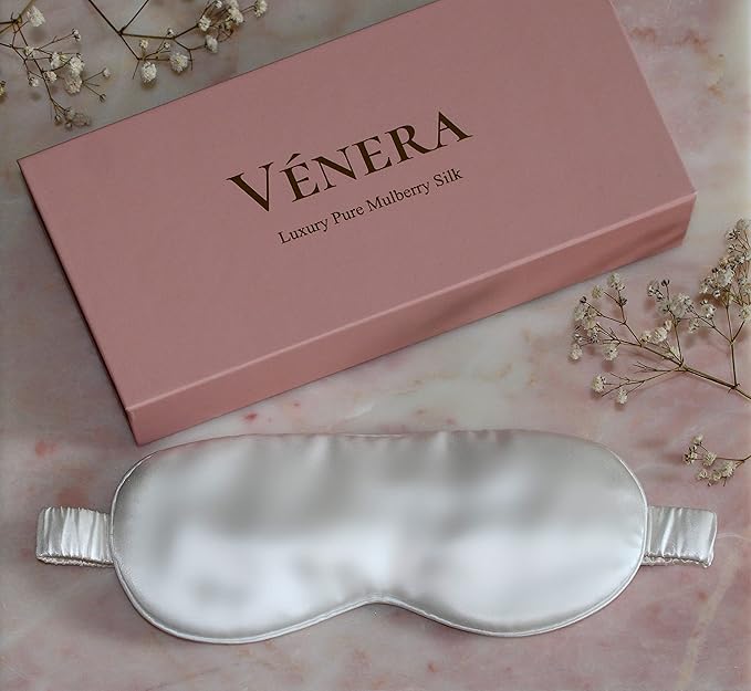 Silk Sleep Mask - 100% Pure 22 Momme Mulberry Silk Eye Sleeping Mask for Women and Men - Blackout Eye Mask for Sleeping (White)